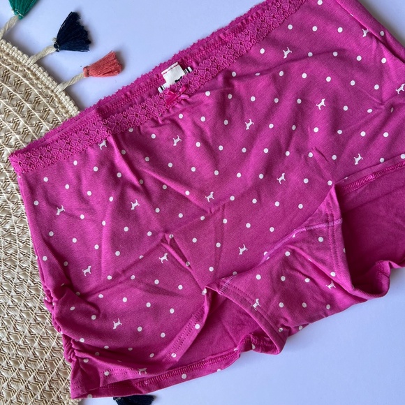 Victoria's Secret PINK Cotton Dorm Boyshort Panty Pink Dot Dog Print S NEW - Picture 5 of 6
